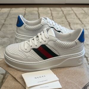 Gucci White Sneakers with Red, Green, and Blue Accents